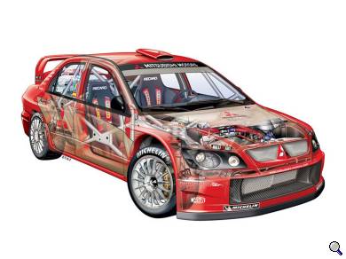 Mitsubishi Lancer Evo WRC cutaway - click to enlarge